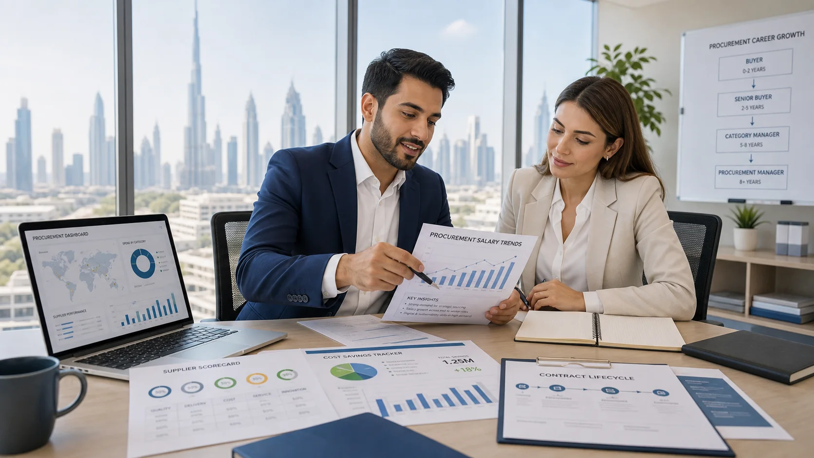 HR and compensation professionals reviewing workforce planning and salary data in Dubai