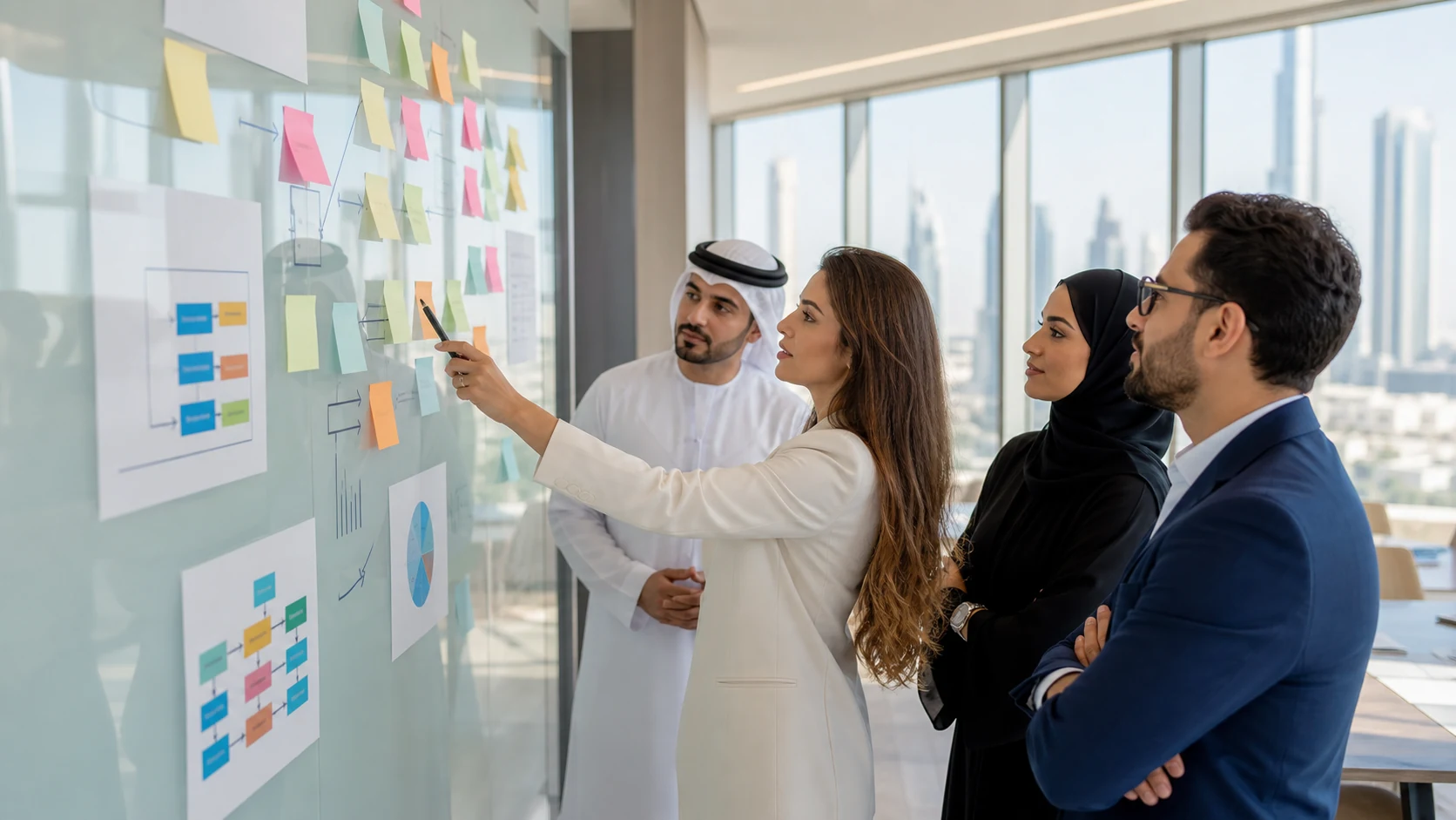 Customer experience leaders mapping an AI-enabled service journey in Dubai