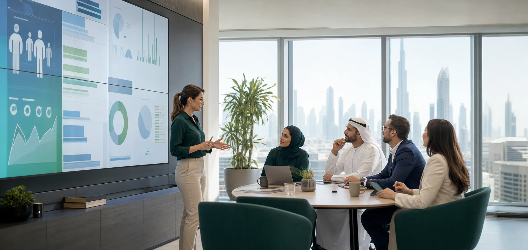 Corporate HR team reviewing workforce insights in Dubai