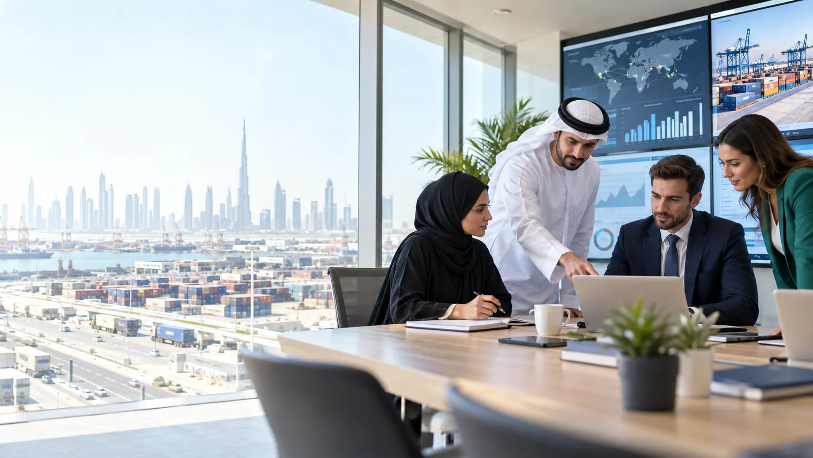Supply chain professionals reviewing demand inventory and logistics decisions in Dubai