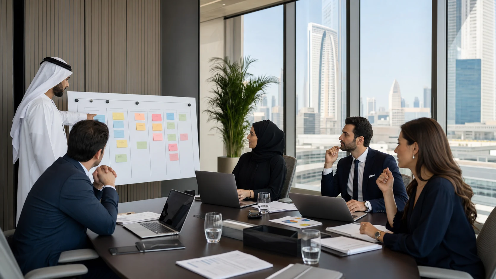 Commercial leaders reviewing a sales plan in Dubai