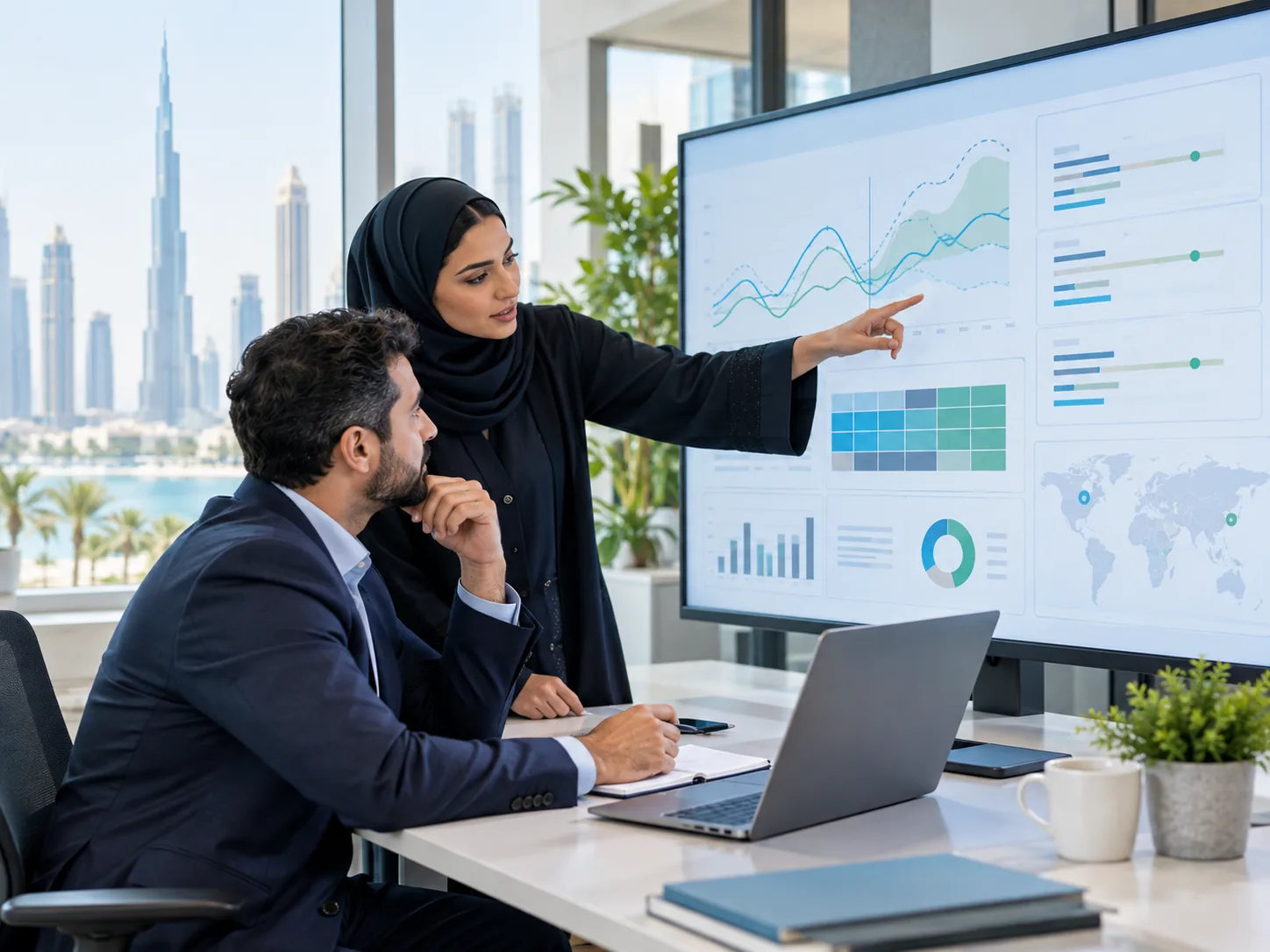 Supply chain planners reviewing demand forecast and inventory scenarios in Dubai