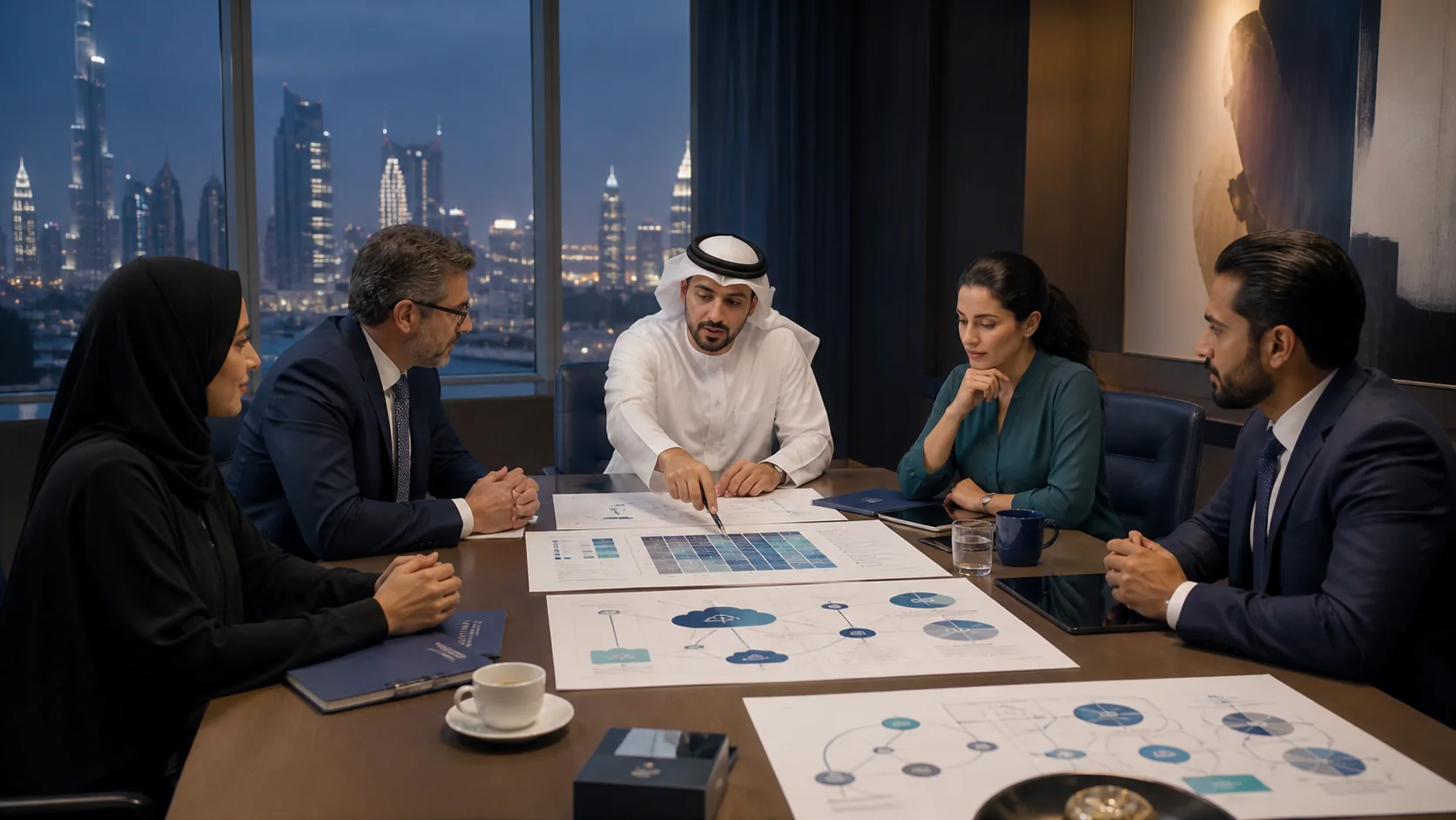 UAE cloud security governance team discussing enterprise risk and cloud architecture