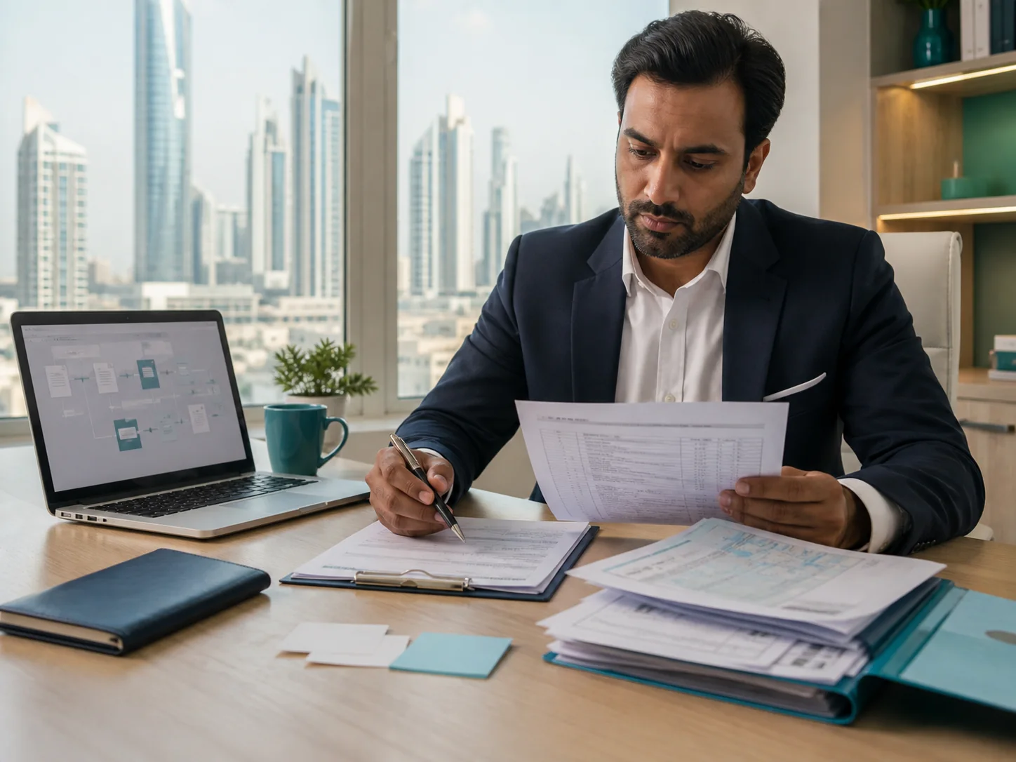 Trade-finance professional reviewing documentary-credit documents in Dubai