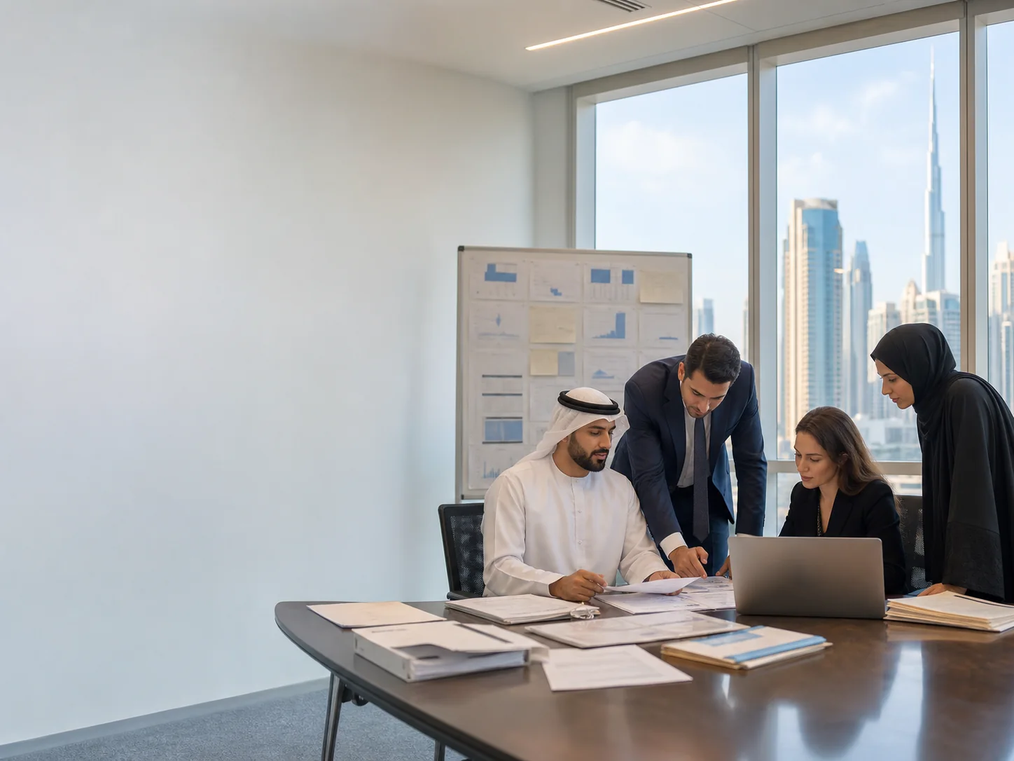 Dubai trade-operations team discussing a documentary-credit transaction