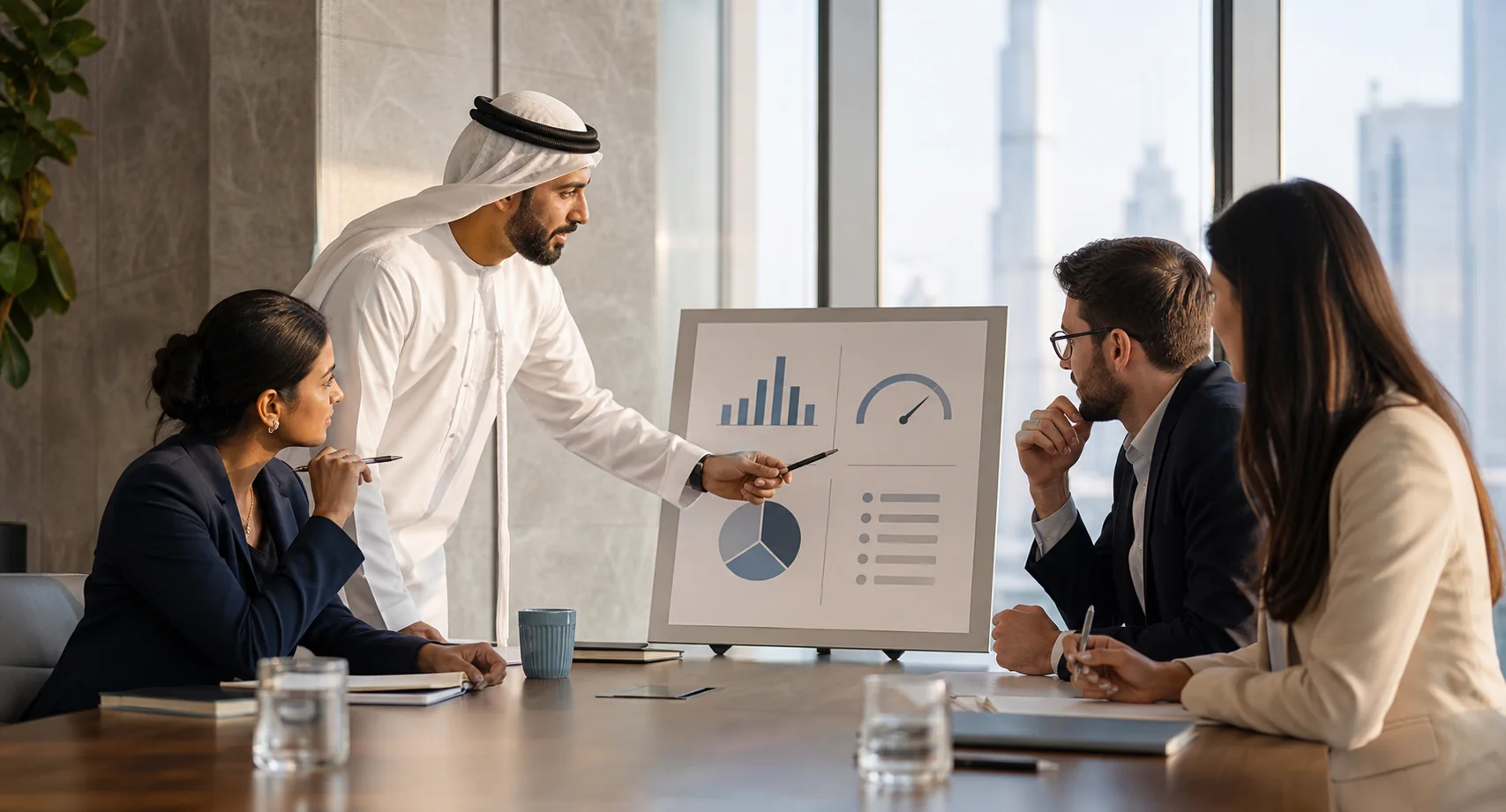 Dubai team reviewing a CFD risk-management case