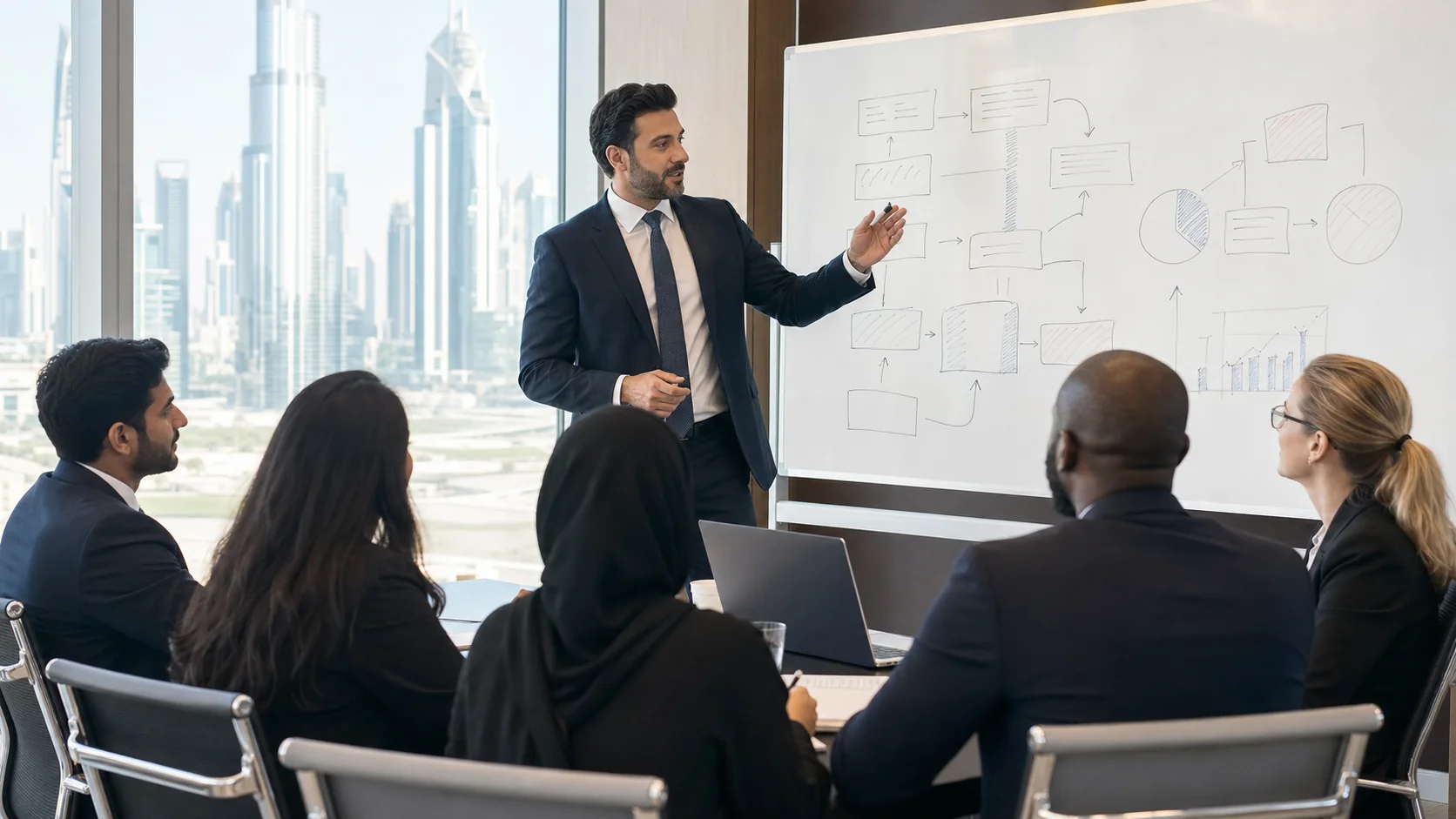 Trainer-led CIA exam preparation workshop with diverse audit professionals in Dubai