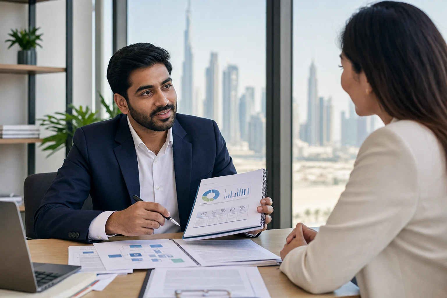 Procurement professional discussing a CIPS Level 4 career pathway in Dubai