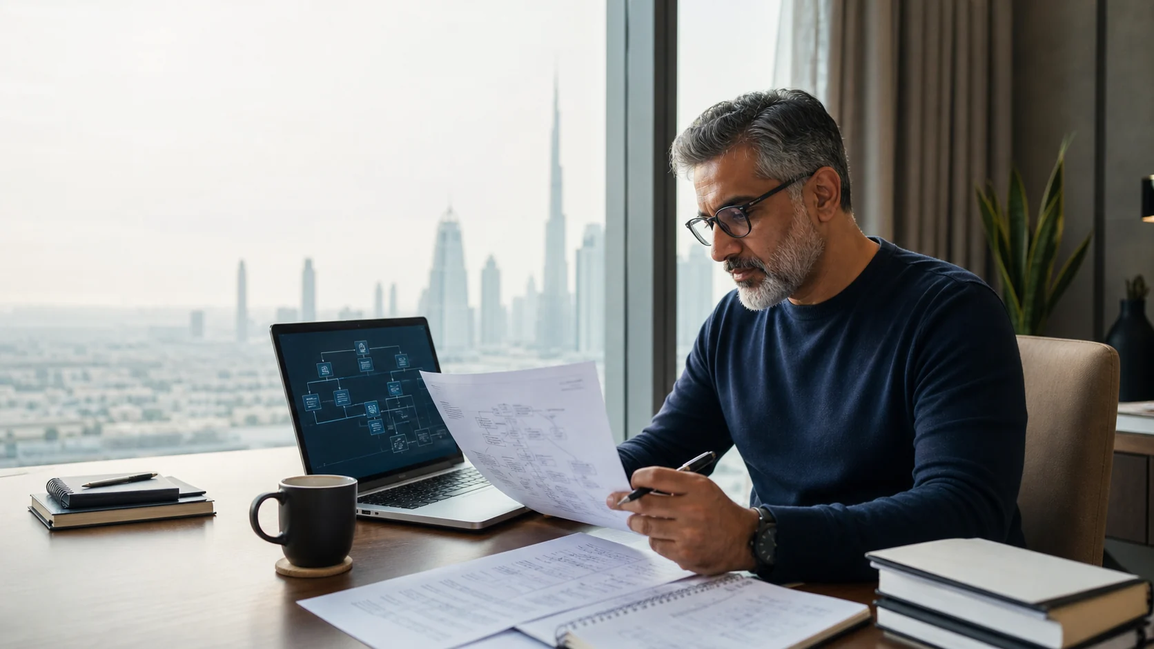 Cybersecurity professional studying CISSP domain materials in Dubai