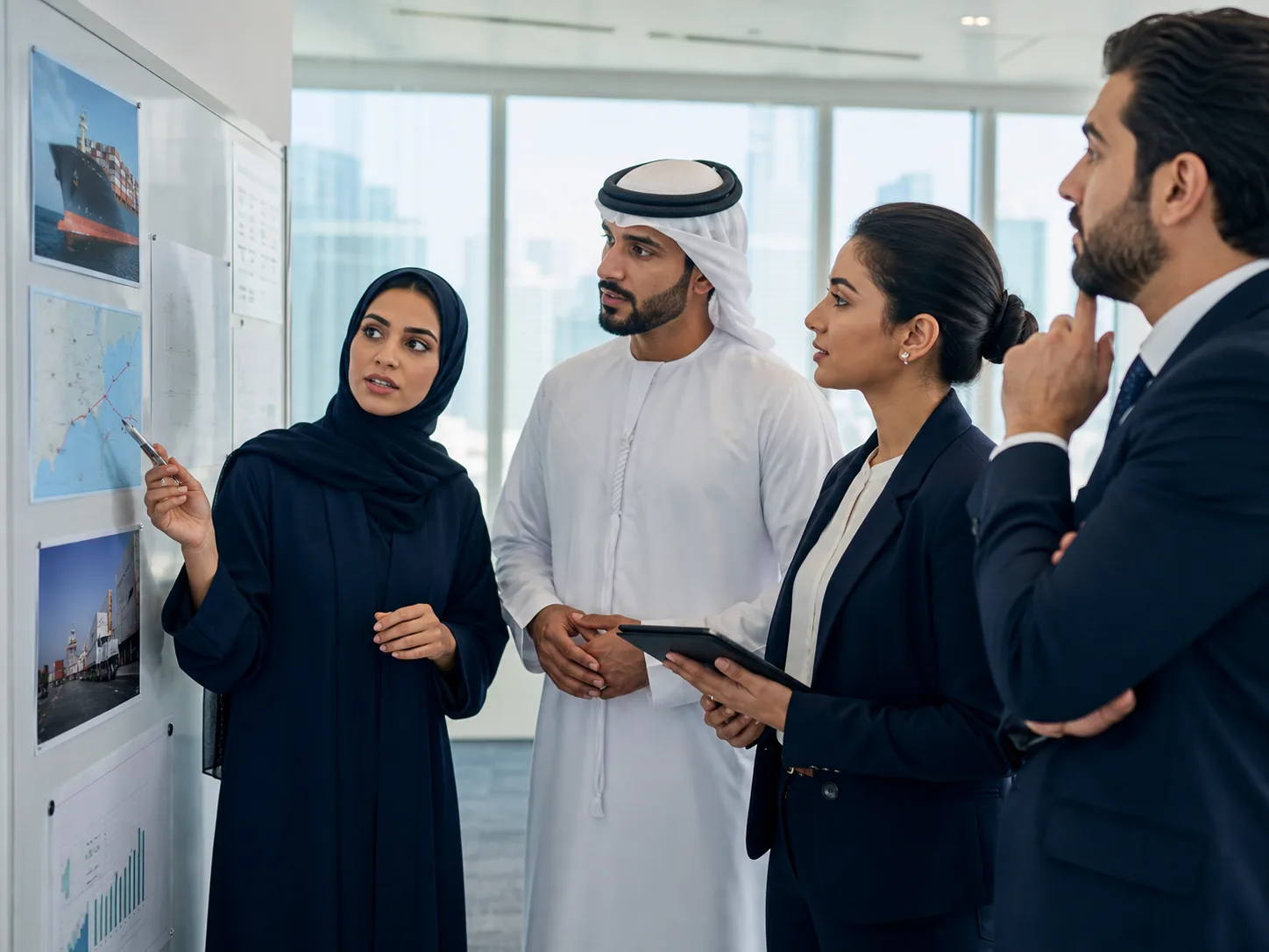 Dubai trade operations team planning a cross-border transaction