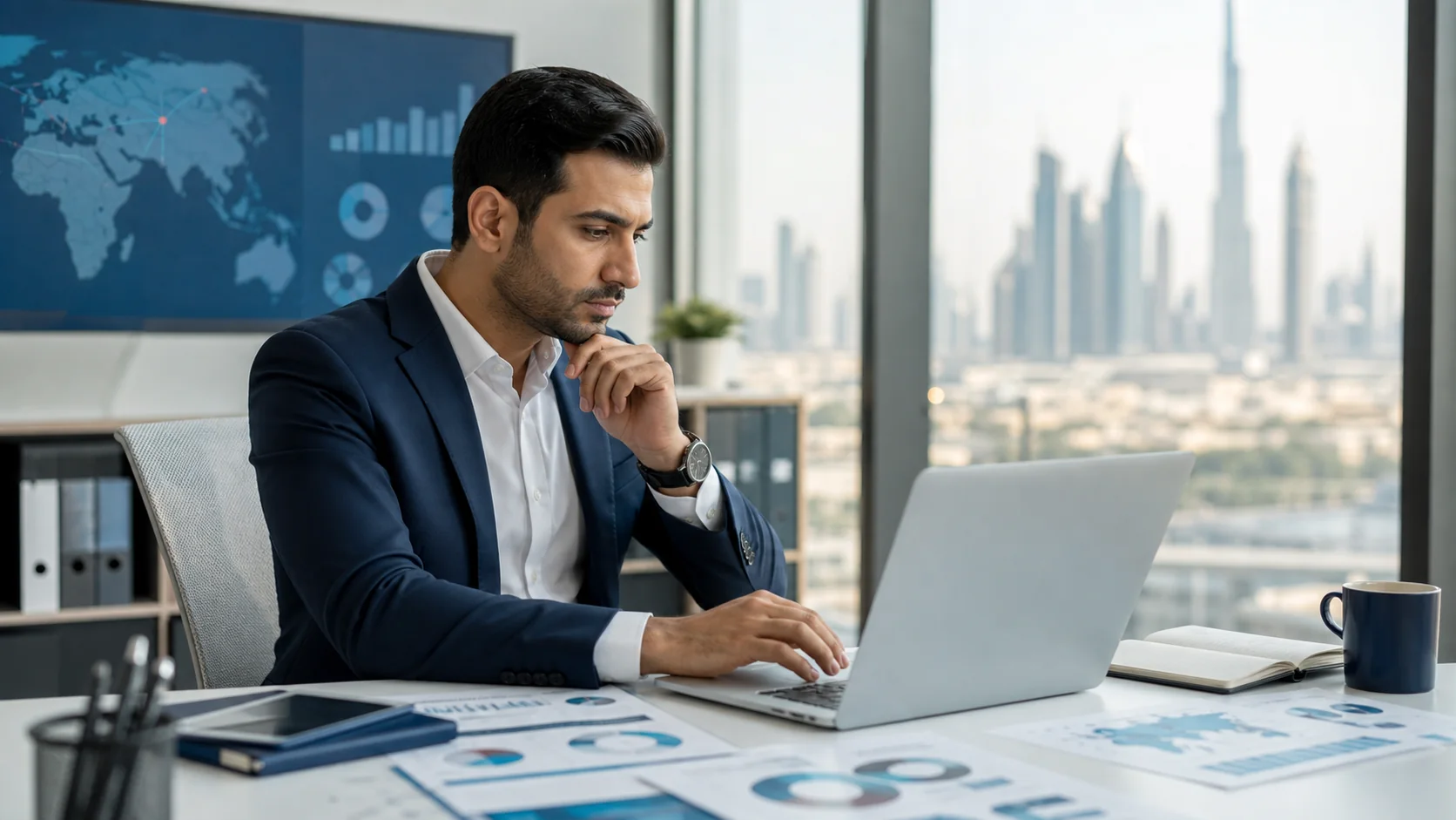 Professional studying logistics and inventory planning in Dubai