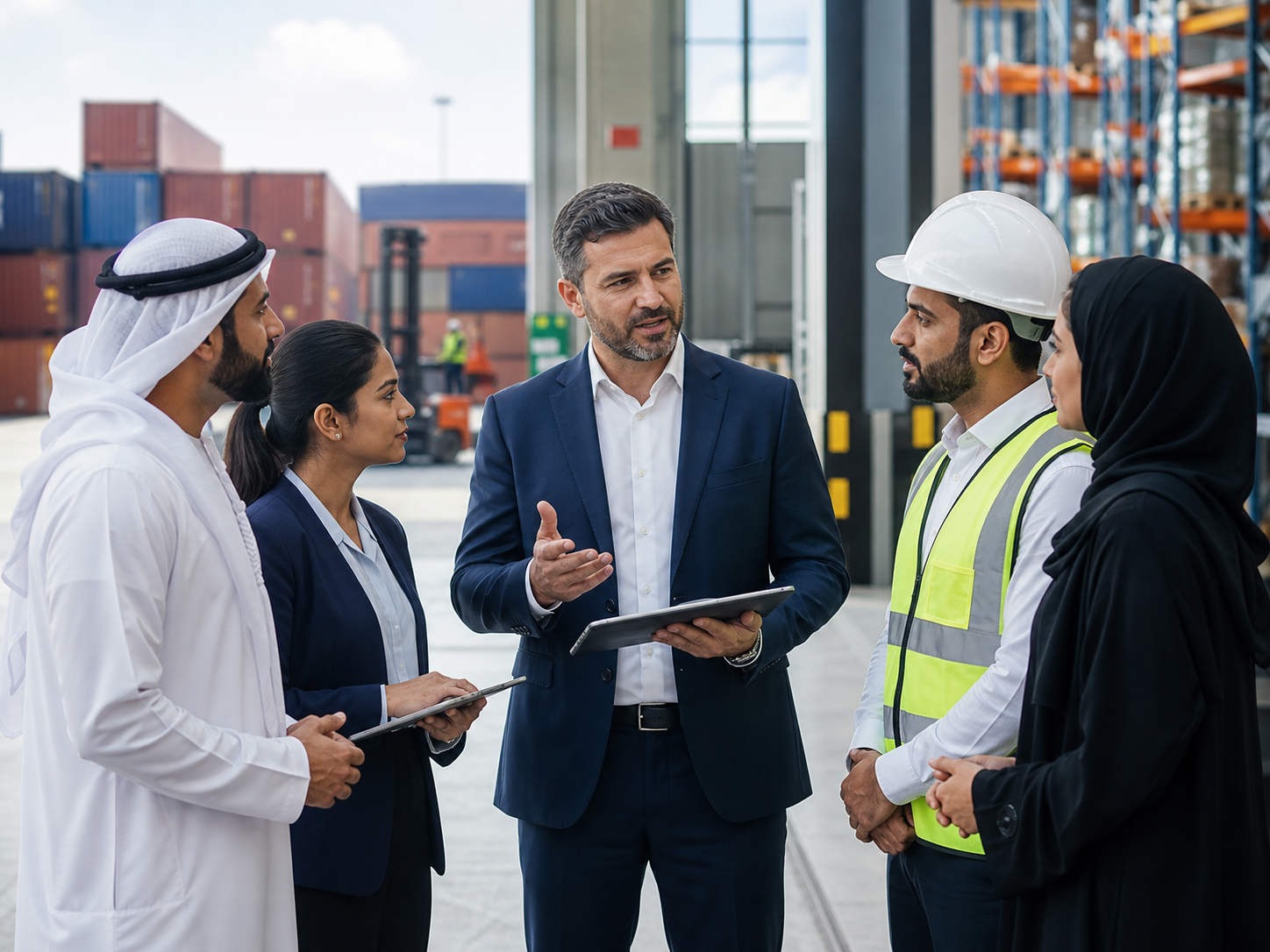 Logistics professional leading a distribution operations discussion in Dubai