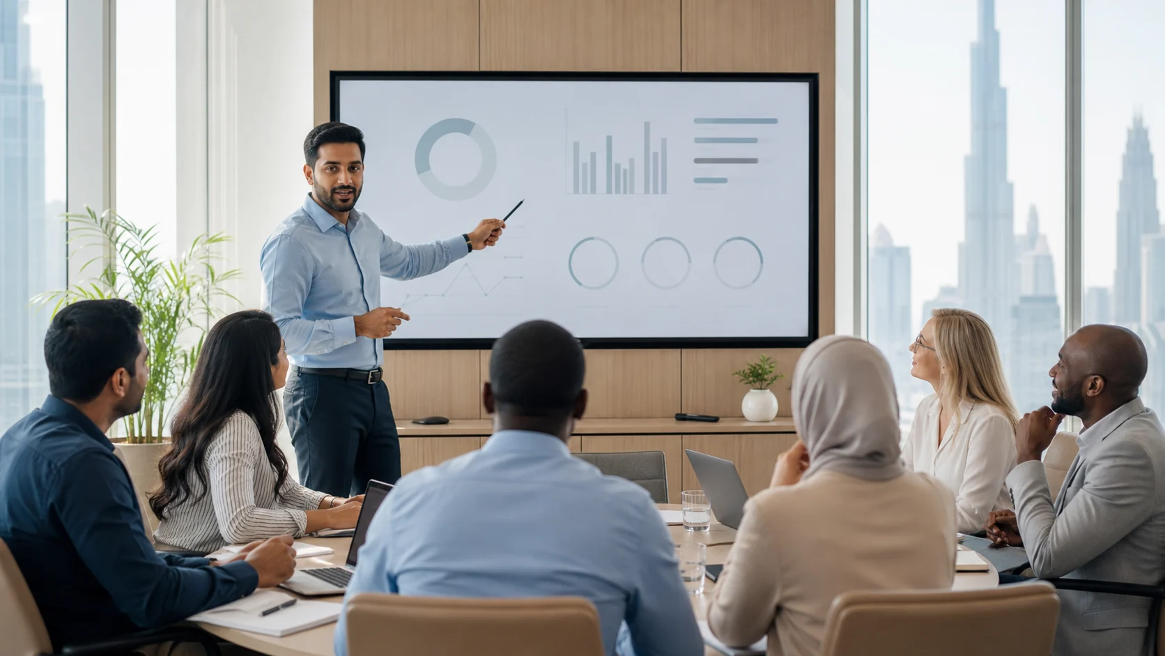 Diverse professionals attending a US CMA training workshop in Dubai