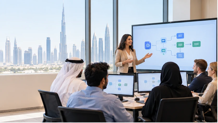 Professionals attending Microsoft Copilot Studio agent-building training in Dubai
