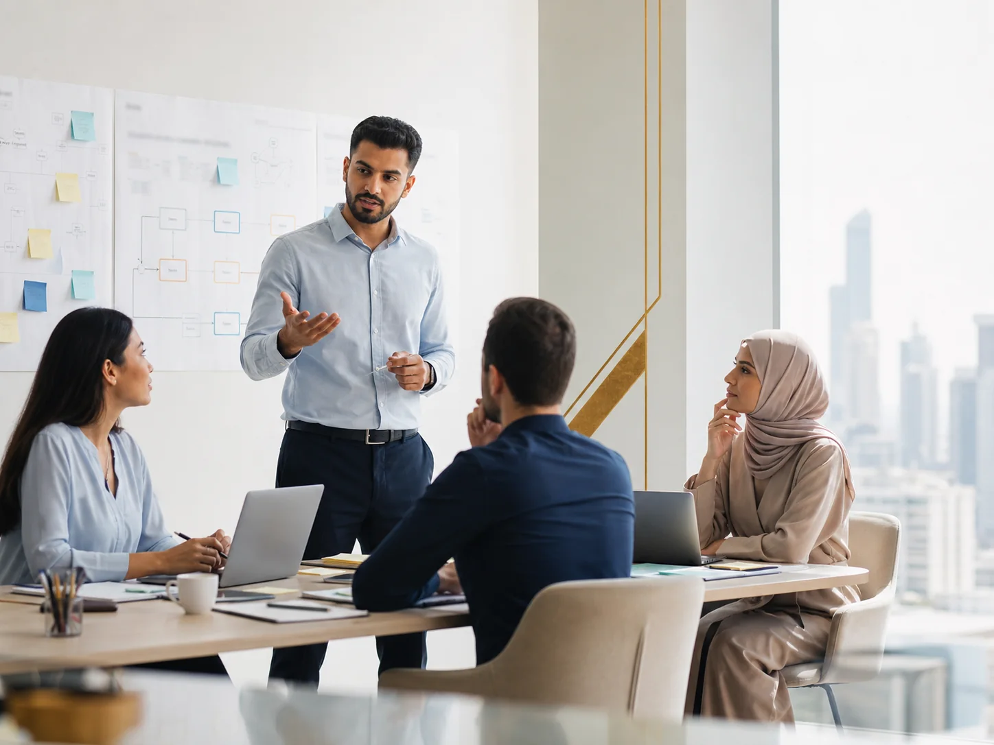 Professionals collaborating during a hands-on AI use-case workshop in Dubai