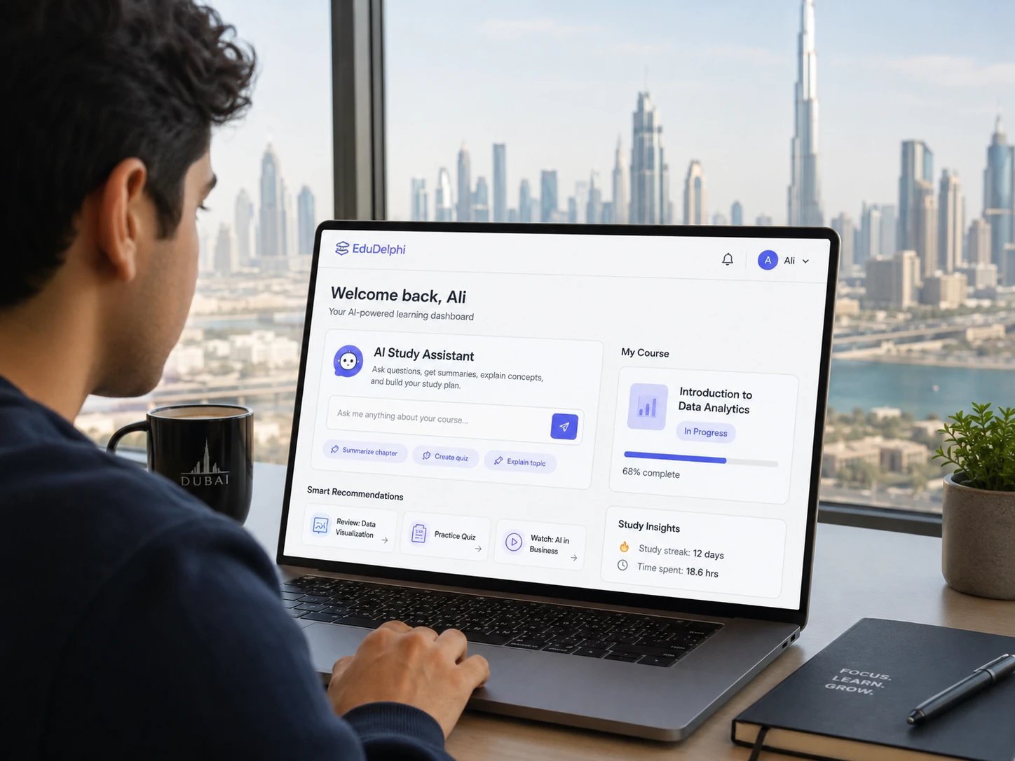 EduDelphi AI-Powered LMS dashboard used by a learner in Dubai