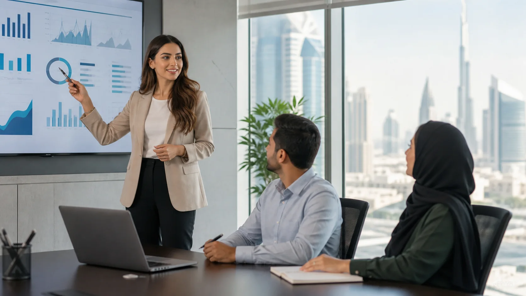 Digital marketing learner presenting a campaign plan in Dubai