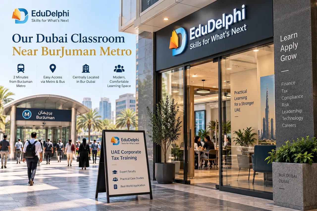 EduDelphi UAE Corporate Tax classroom near BurJuman Metro in Dubai