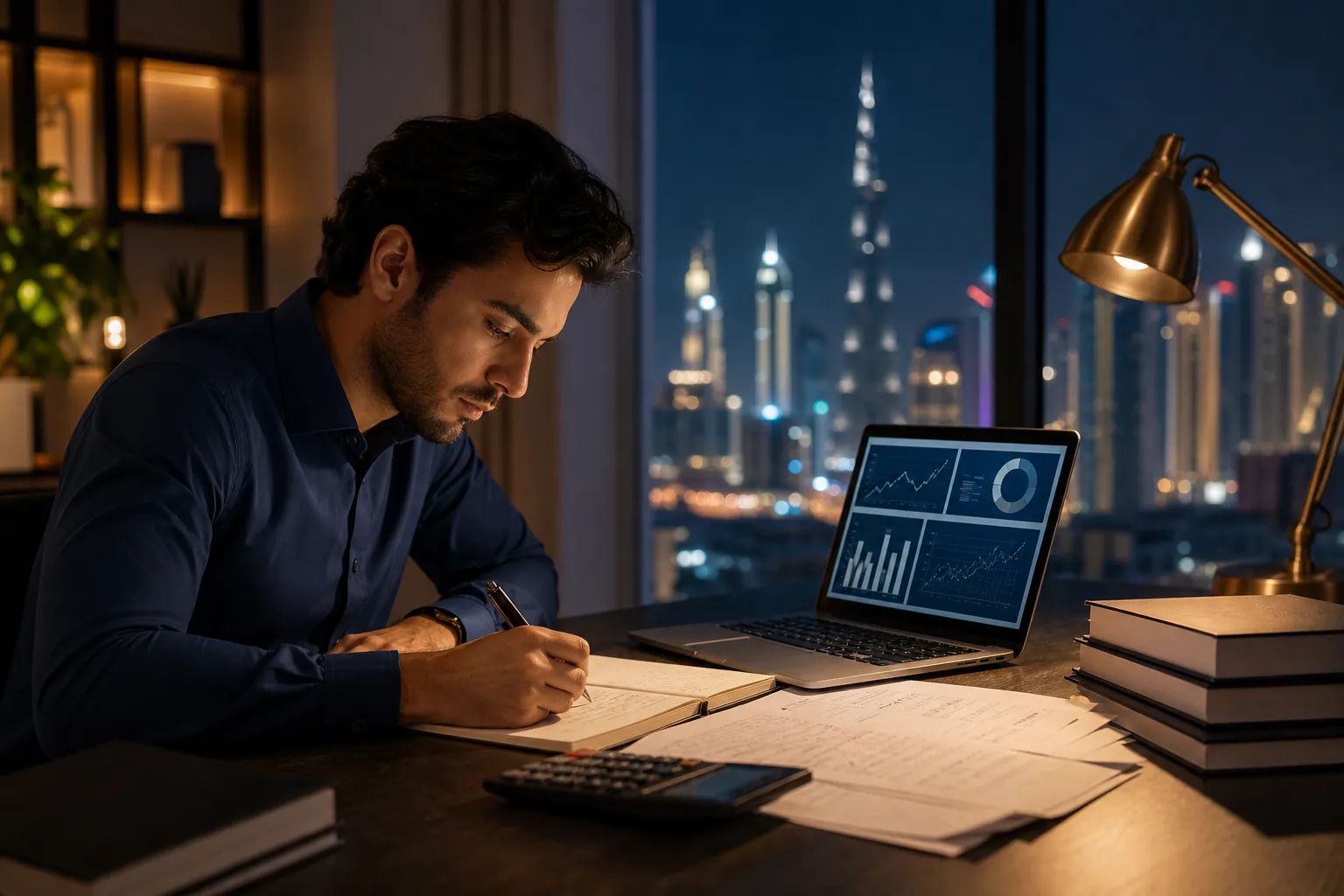 Finance professional studying for the FRM exam in Dubai