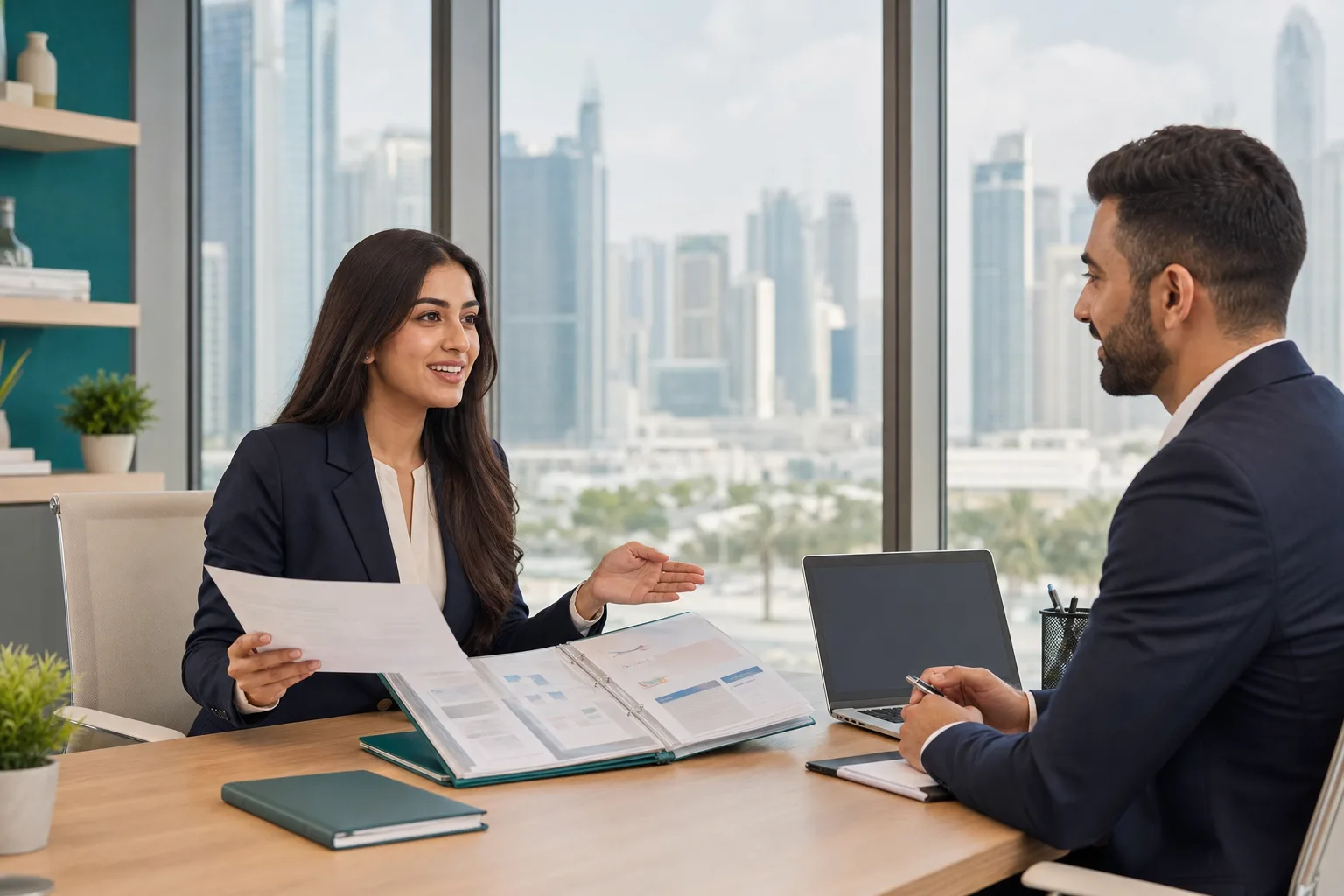 HR assistant candidate presenting a CV and practical HR portfolio during a Dubai interview