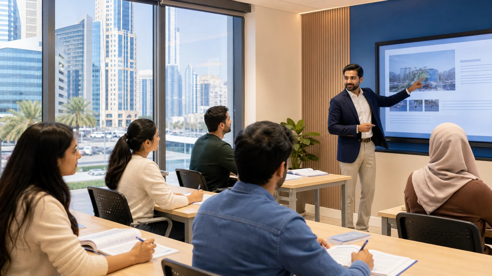 IELTS learners in a Dubai classroom preparing for Academic and General Training