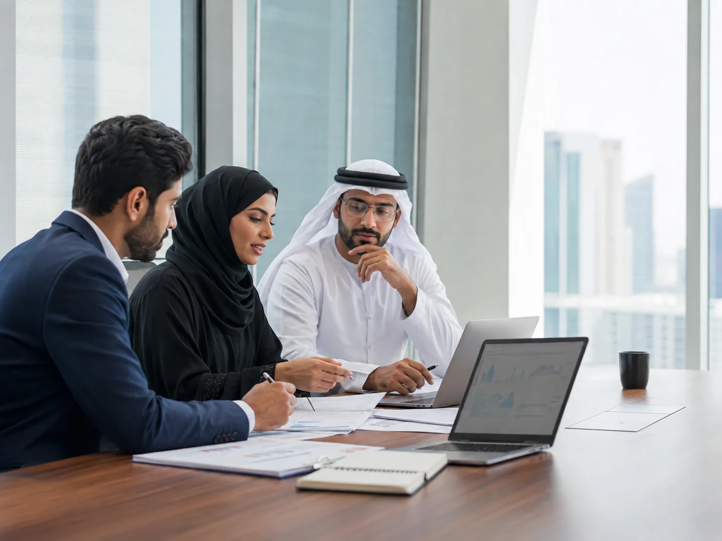 Information security professionals reviewing ISMS audit evidence in Dubai