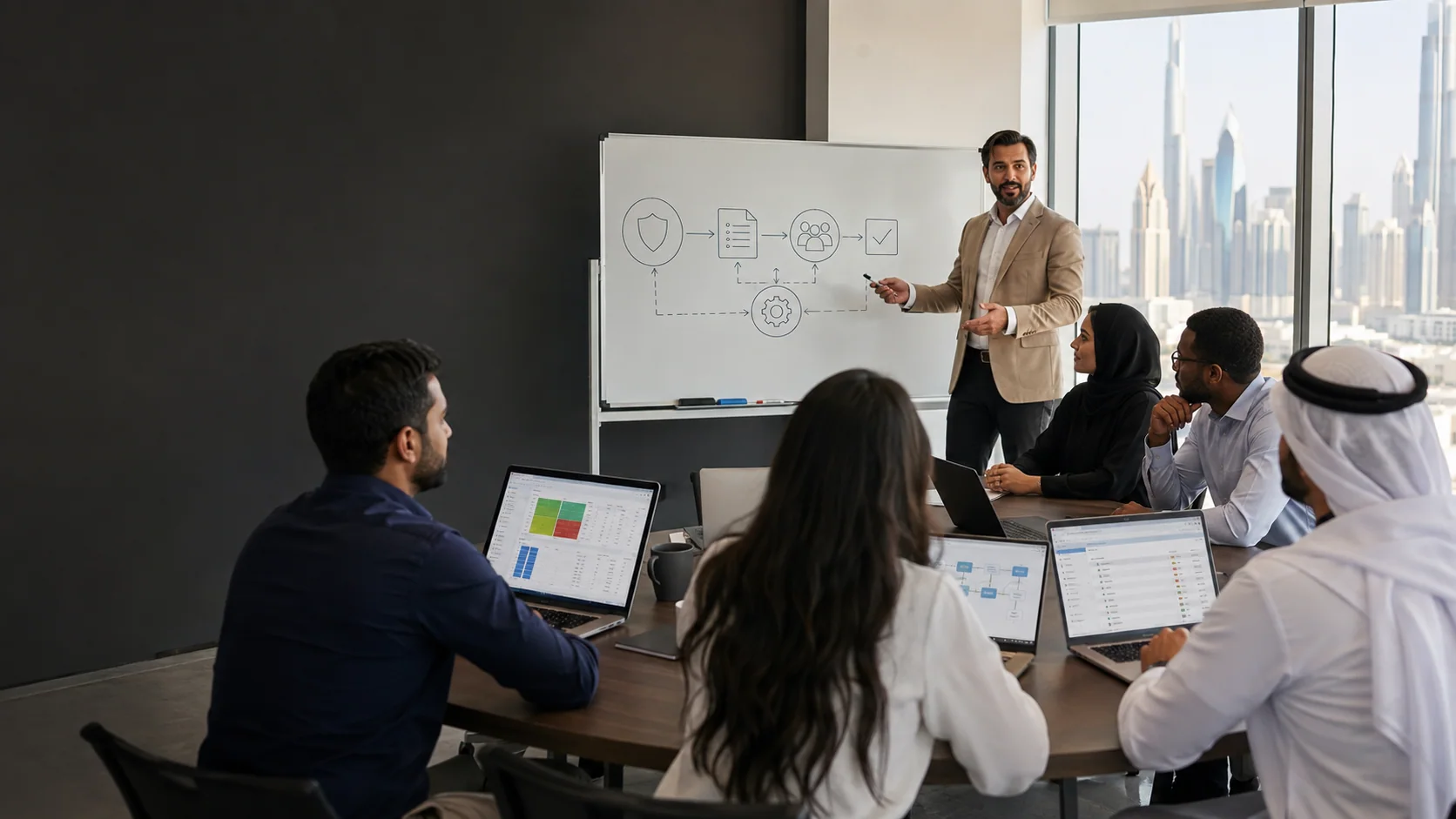 ISO 27001 Lead Implementer workshop in a Dubai training classroom