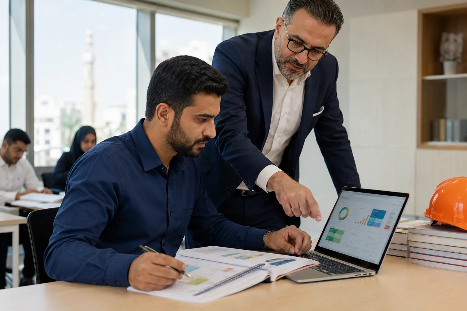 Professional preparing ISO 45001 OH&S management system documentation in Dubai