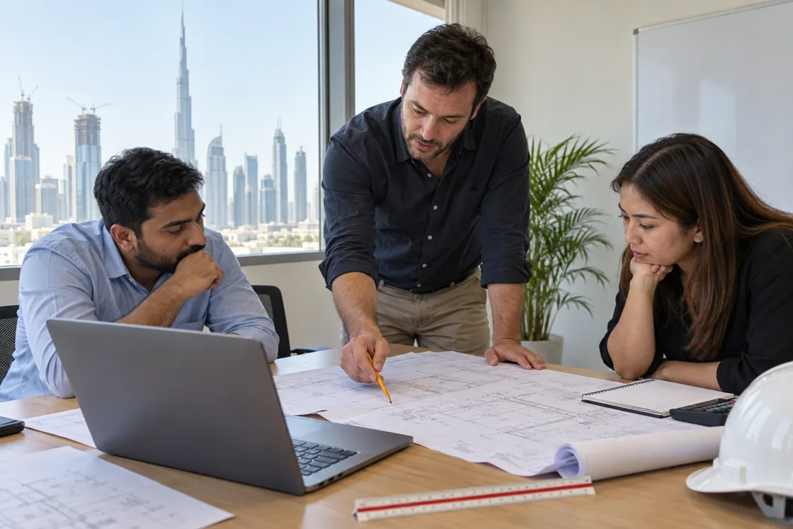 Illustration of engineers practising project scheduling in a training session