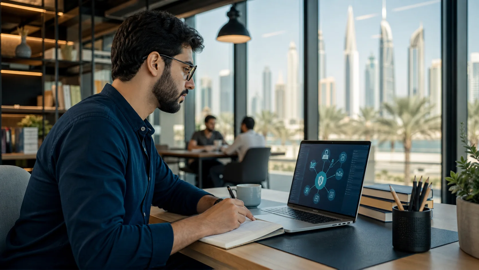 Cybersecurity learner studying CompTIA Security+ concepts in Dubai