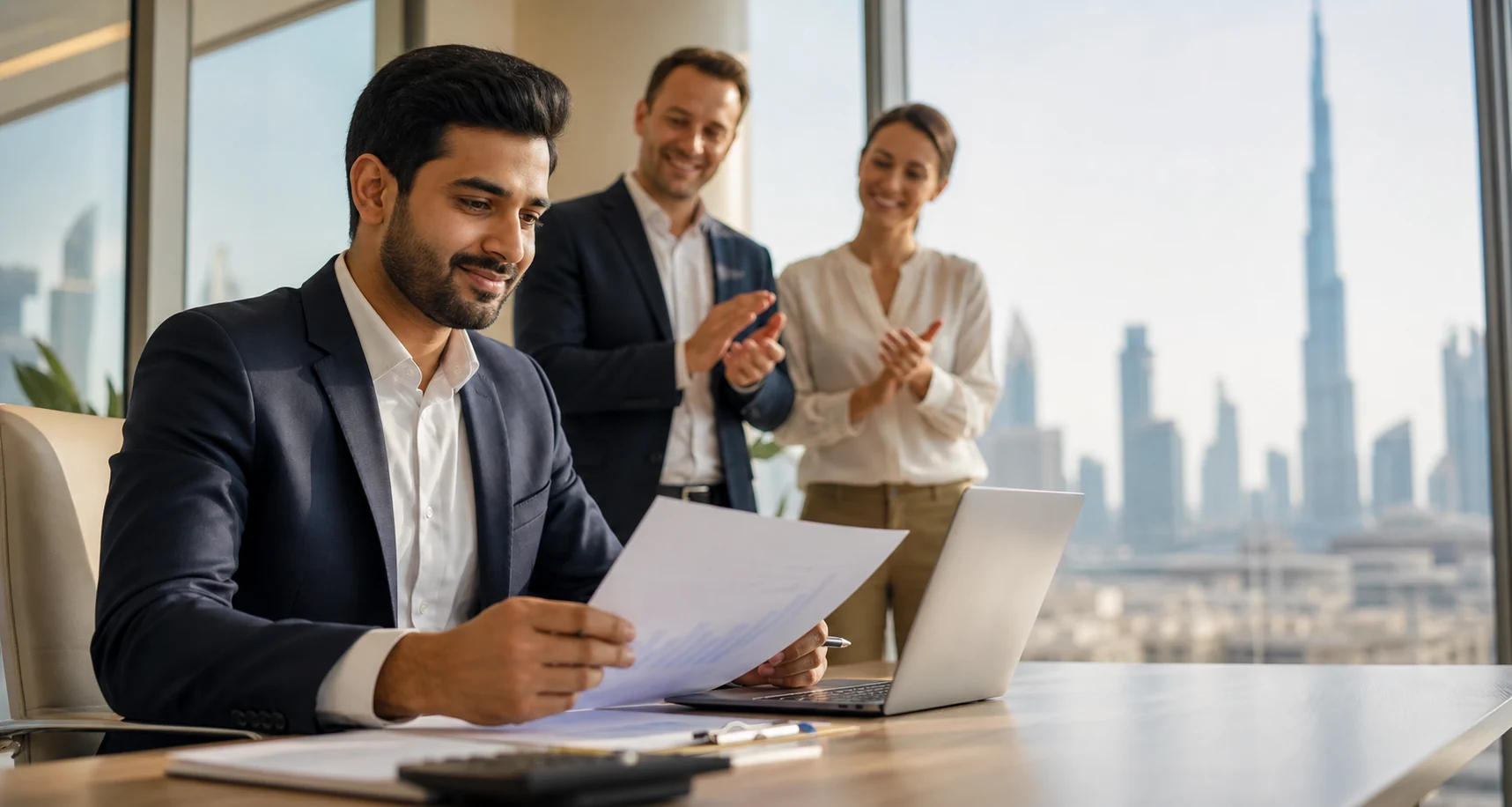 Finance professional building accounting career confidence in a modern Dubai office