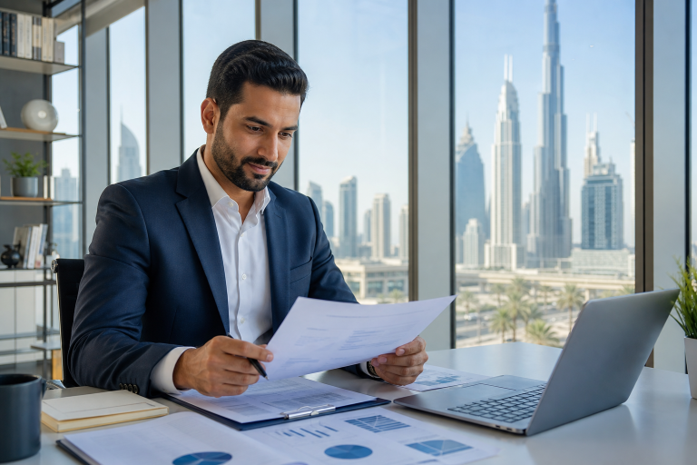Finance professionals discussing US CMA employer acceptance in a Dubai office