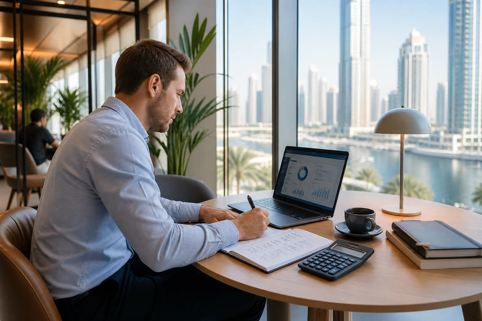 Working professional studying US CPA practice material in Dubai