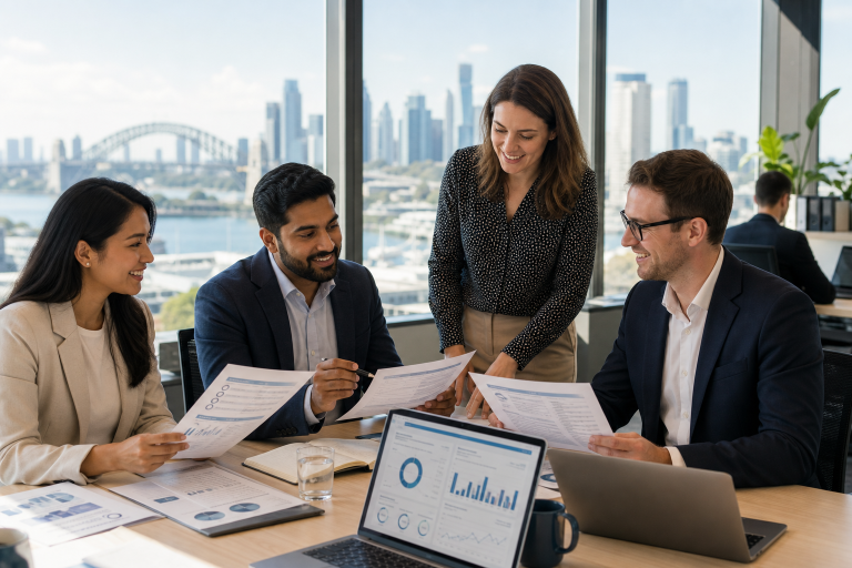 Australian professionals reviewing CIA eligibility requirements and internal audit certification documents in a bright office.