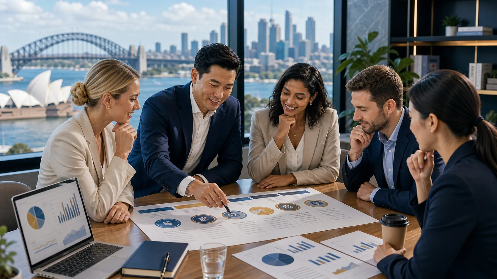 Australian finance professionals comparing risk management certification pathways in a bright workspace.