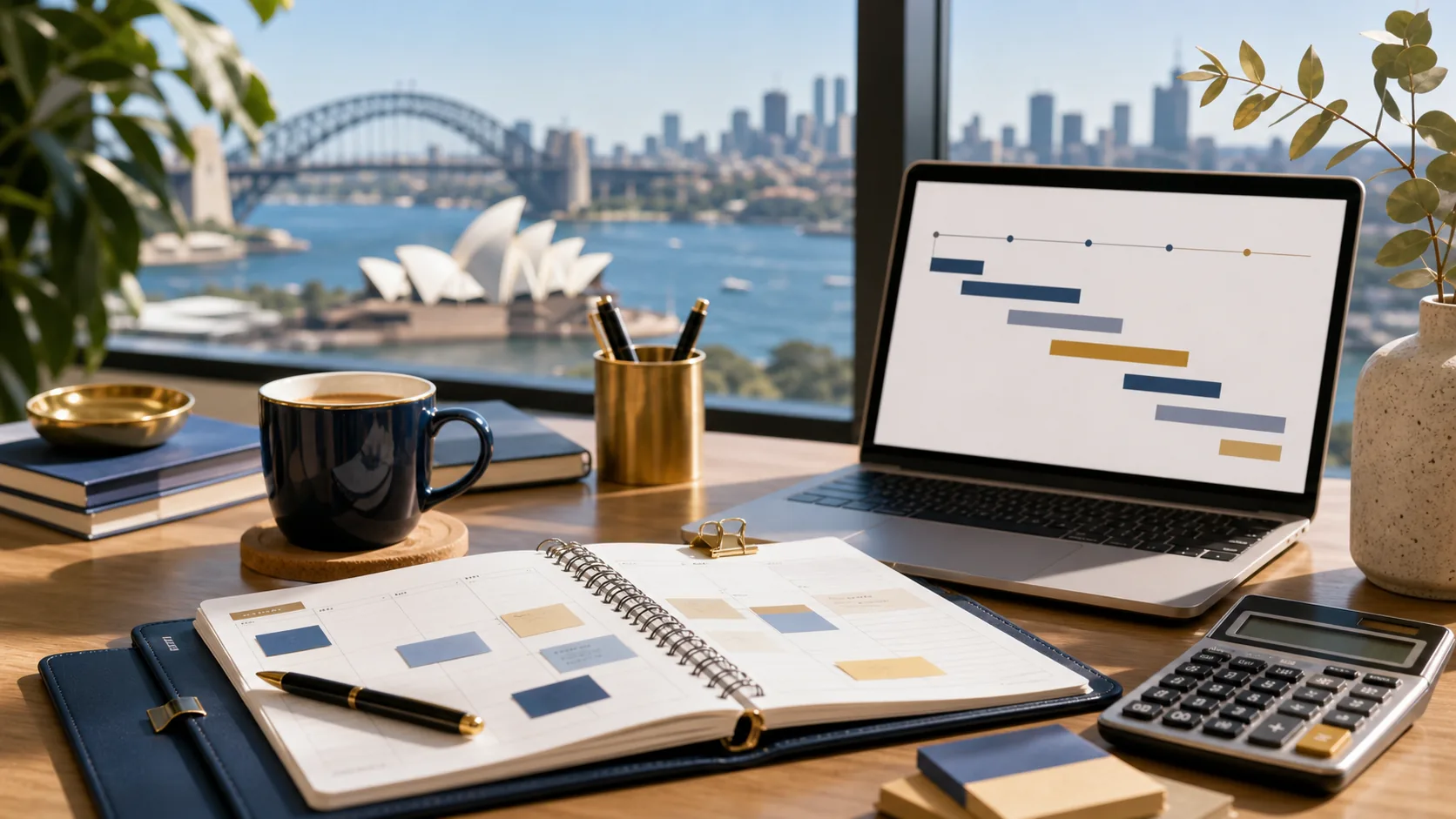 Australian finance workspace with a timeline-style planner for FRM exam dates and study milestones.
