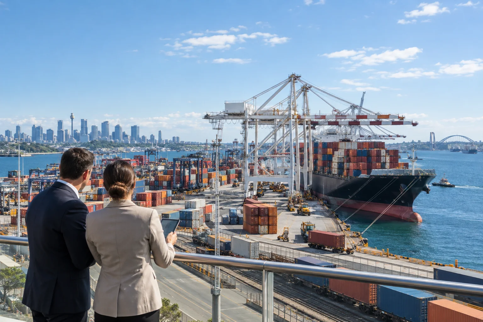 Australian container port illustrating international trade and documentary finance