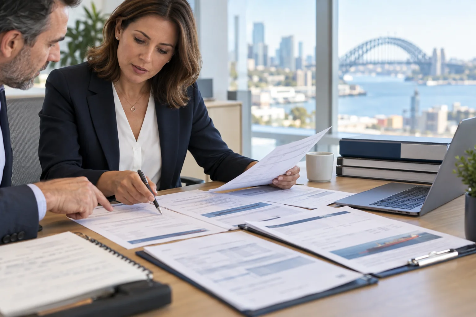 Professionals reviewing a documentary credit and trade documents