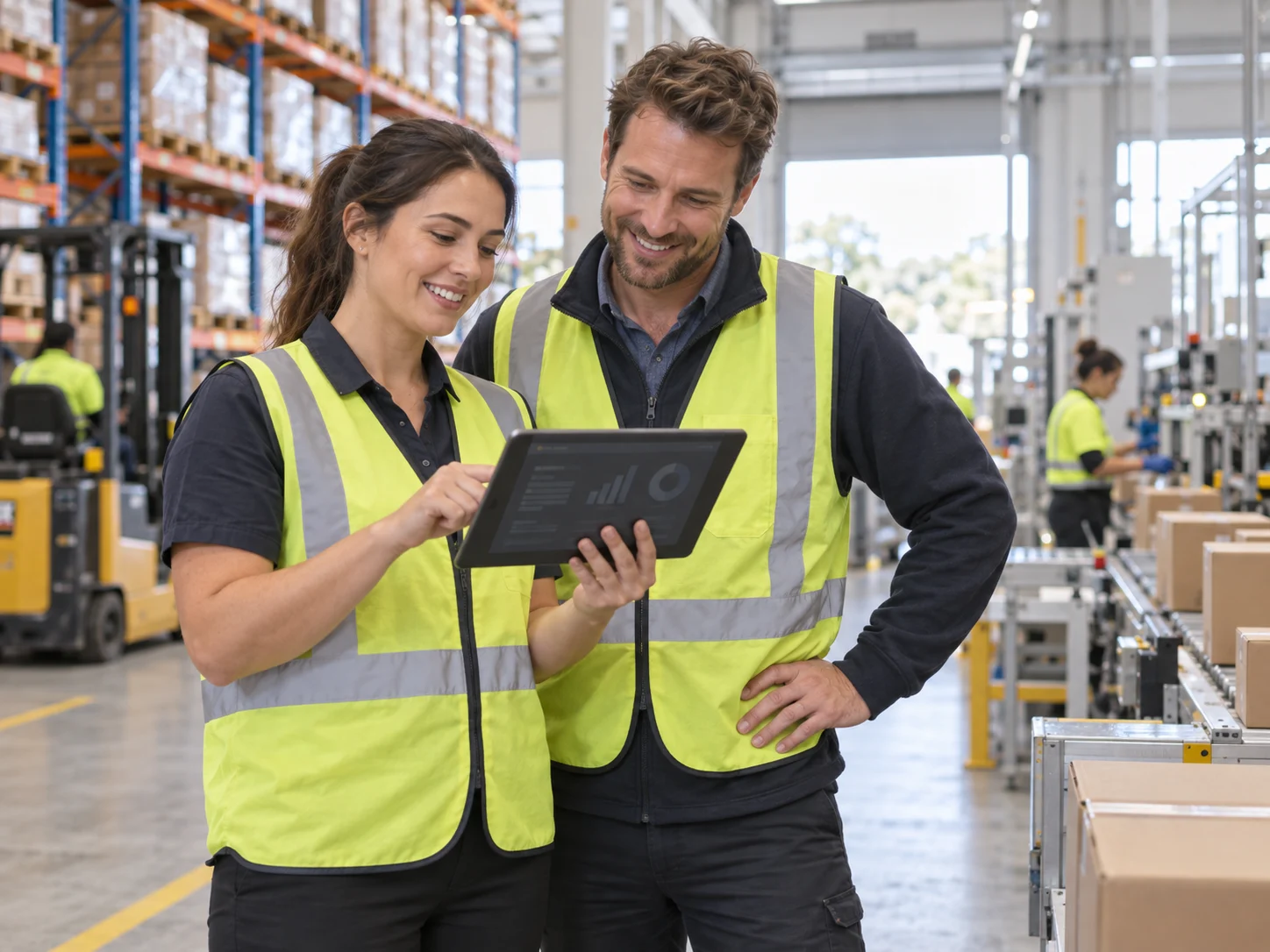 Australian demand and inventory planners reviewing replenishment information in a distribution facility