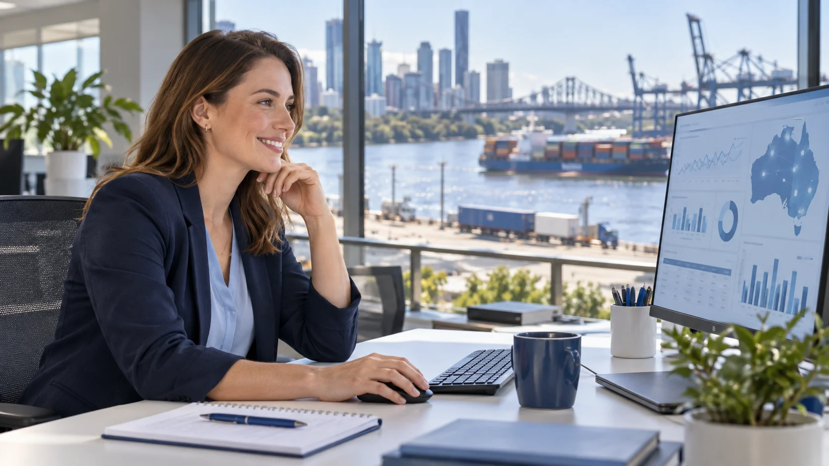 Australian supply-chain professional reviewing demand and inventory information in a Brisbane office
