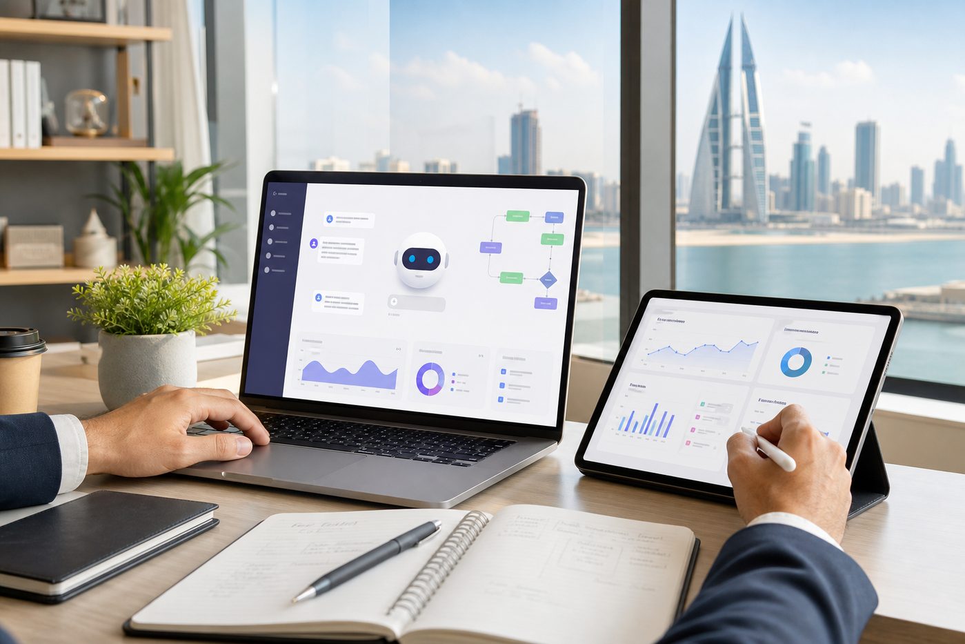 Bahrain AI training workspace with dashboards and automation tools