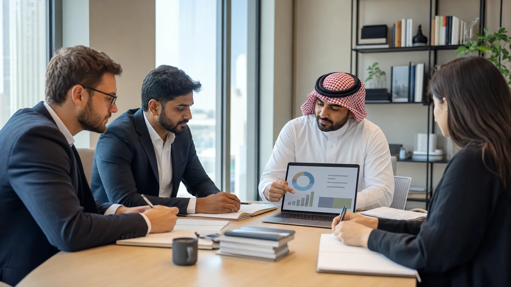 CFA candidates reviewing mock-exam performance with a finance mentor in Saudi Arabia