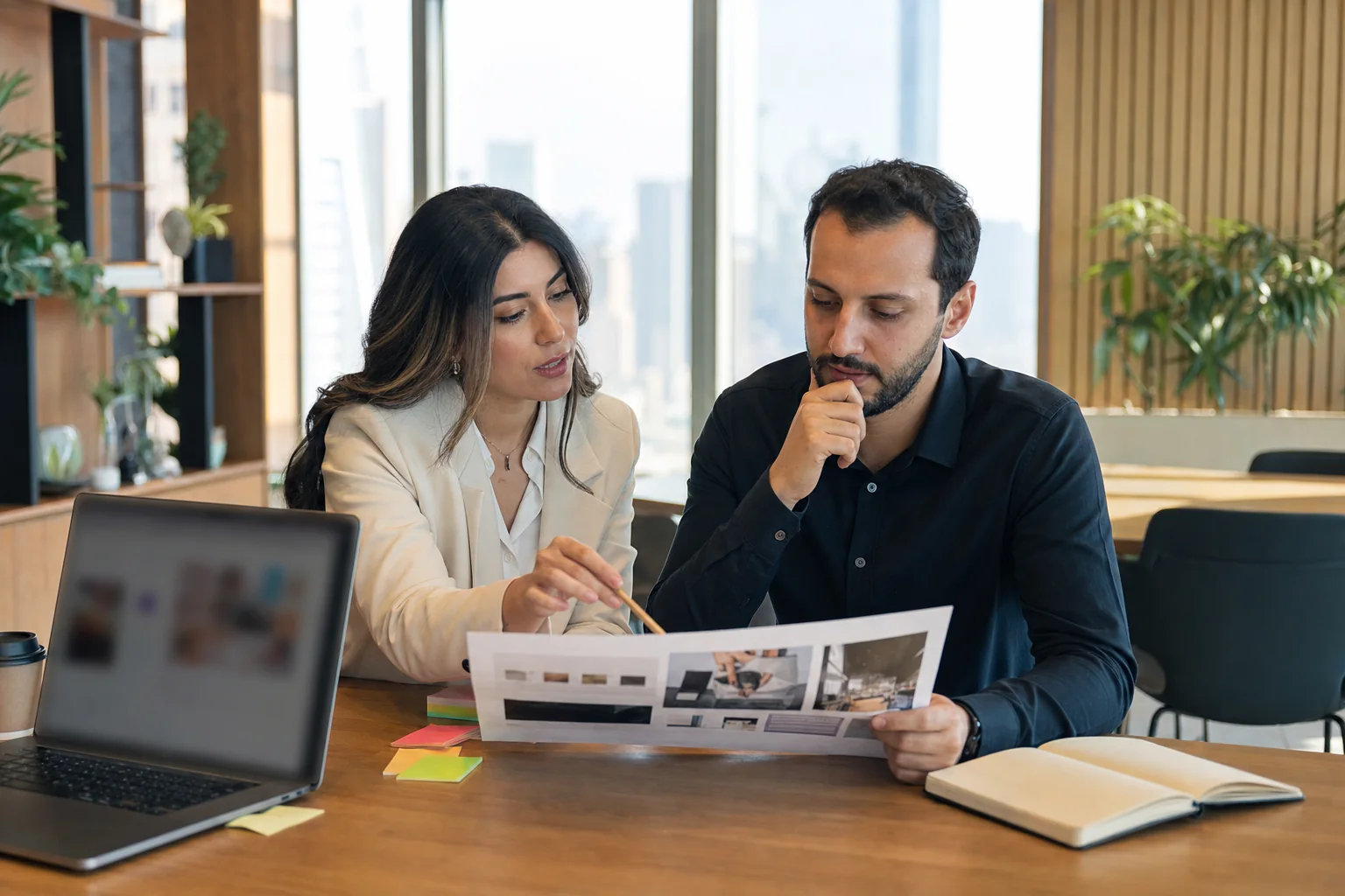 Digital marketing learners reviewing a campaign portfolio in Saudi Arabia
