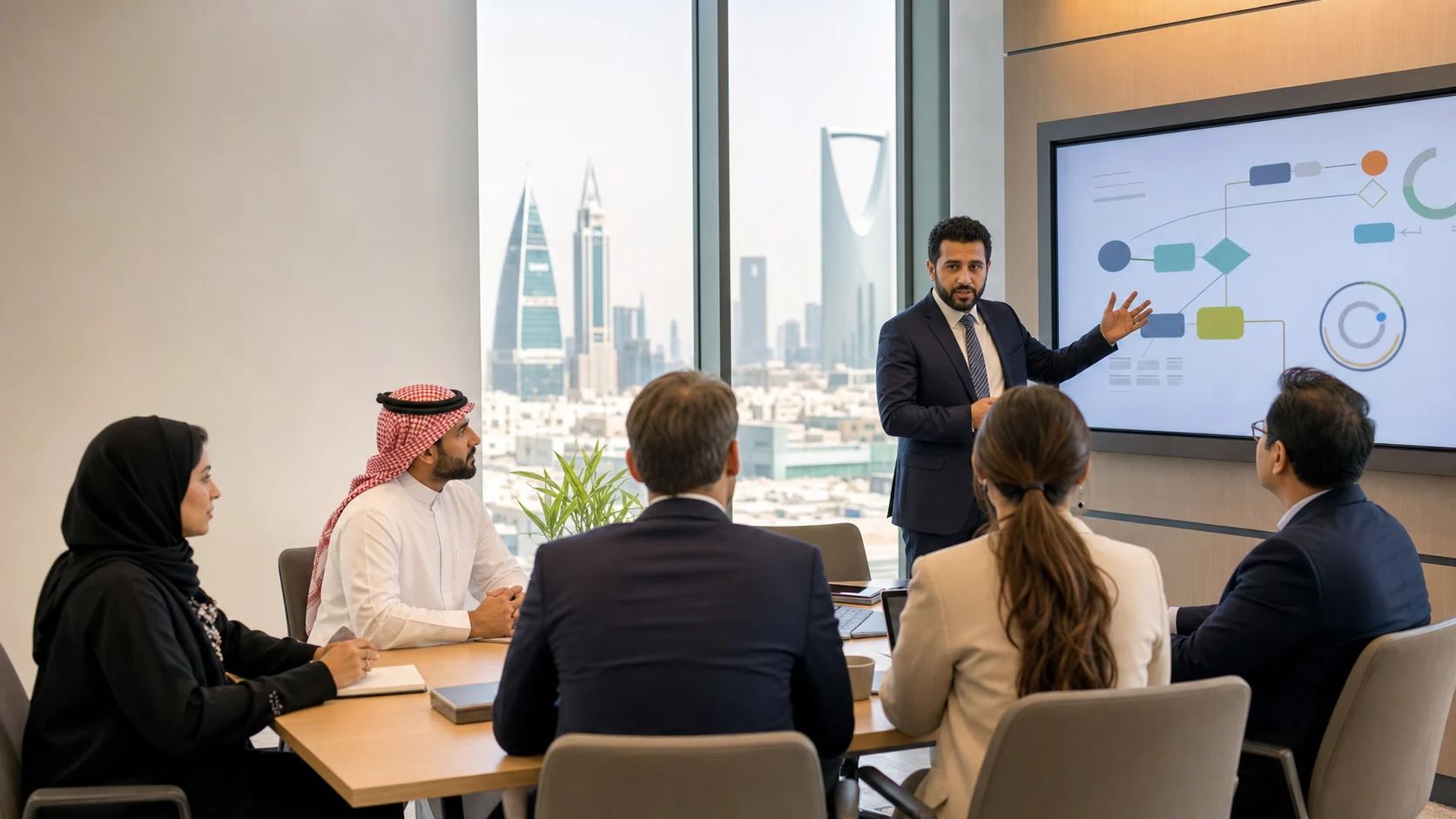 Diverse professionals in ISO 37001 Lead Implementer training workshop in Riyadh