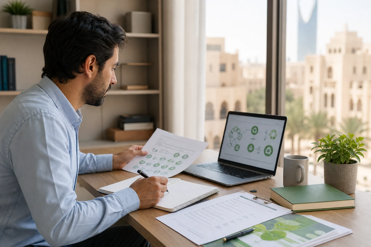 Professional studying ISO 14001 Lead Implementer materials in Saudi Arabia