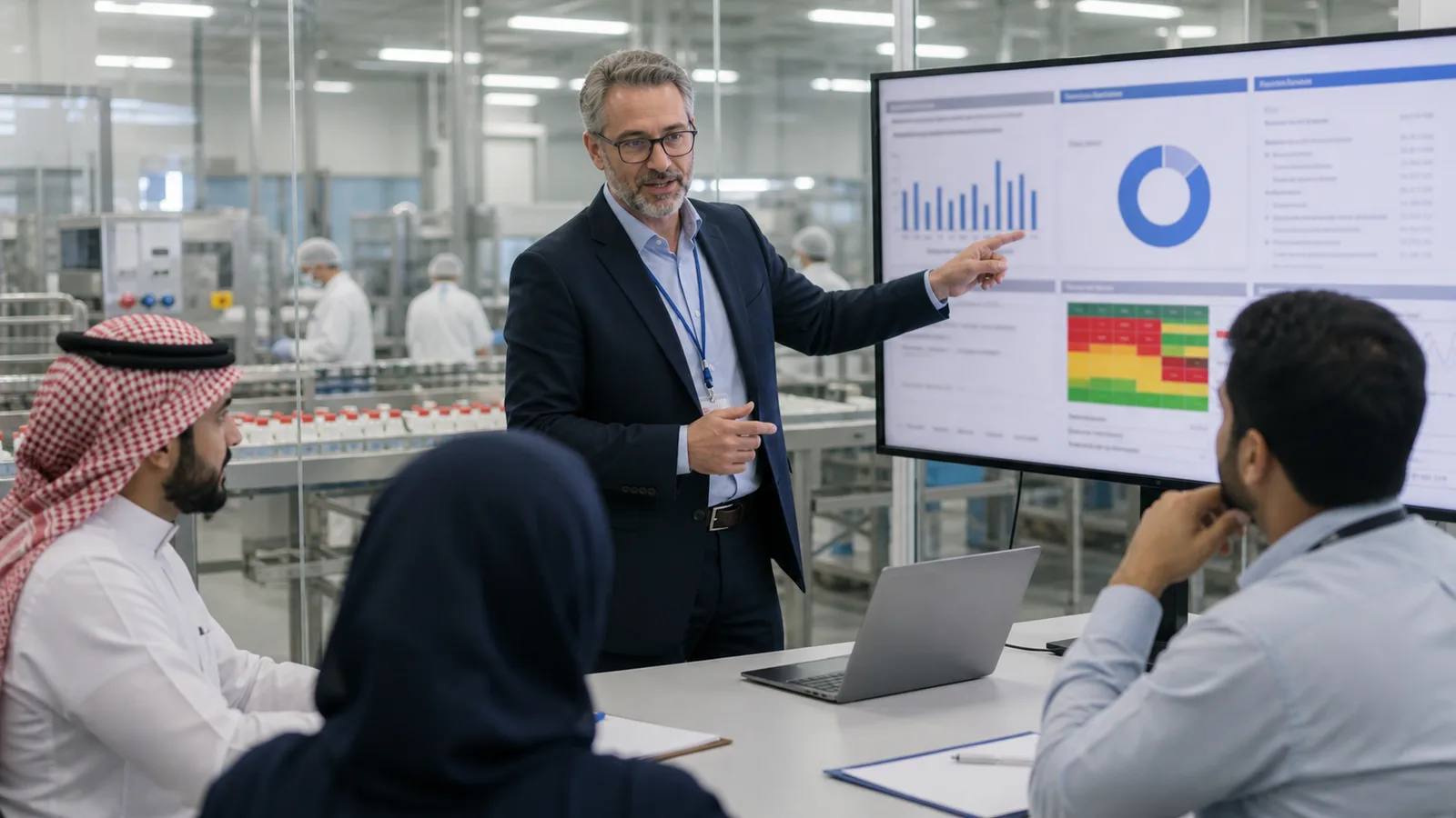 Food safety professional reviewing ISO 22000 audit findings in Saudi Arabia