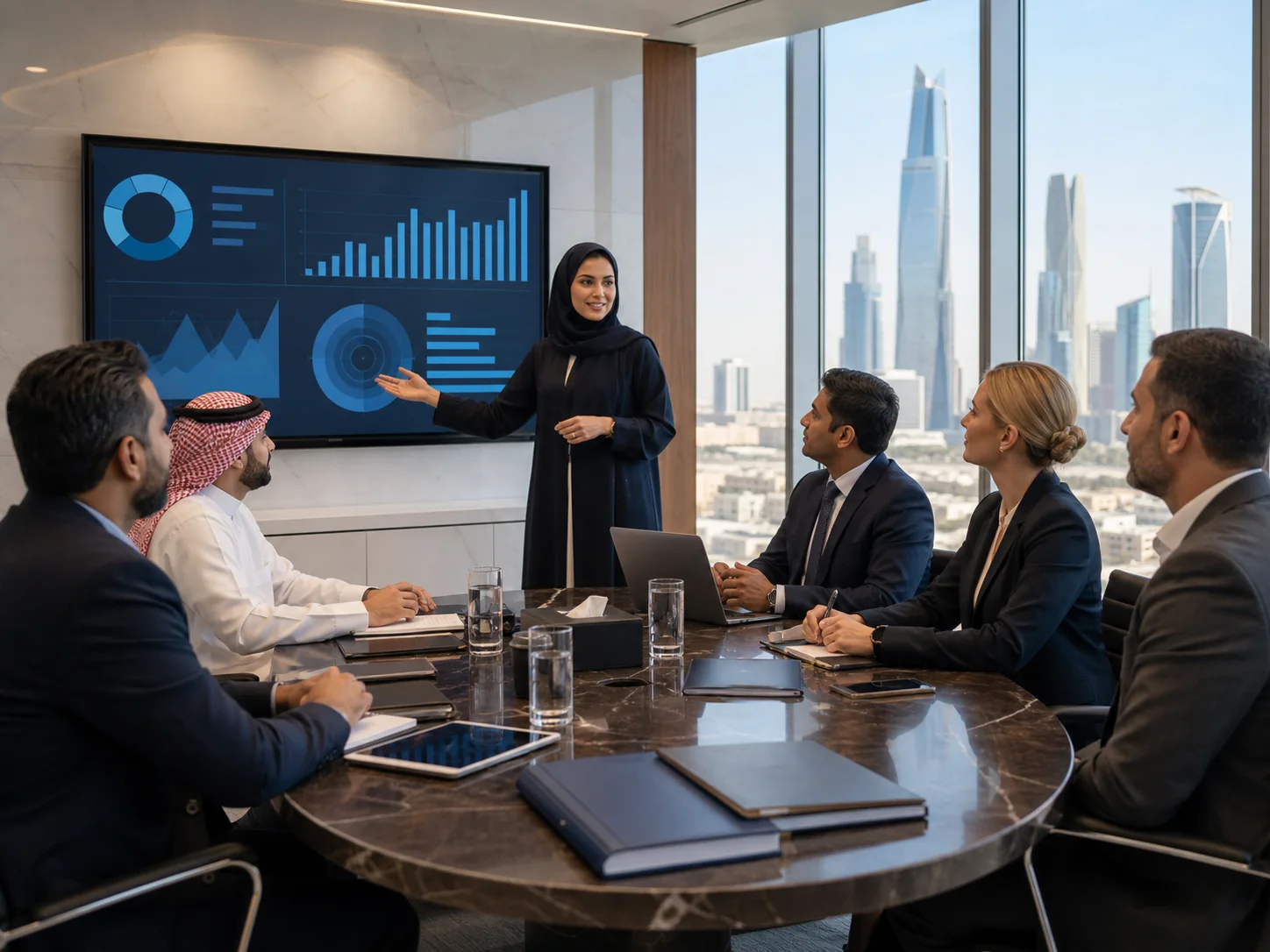 Information security audit professionals discussing audit findings in Riyadh