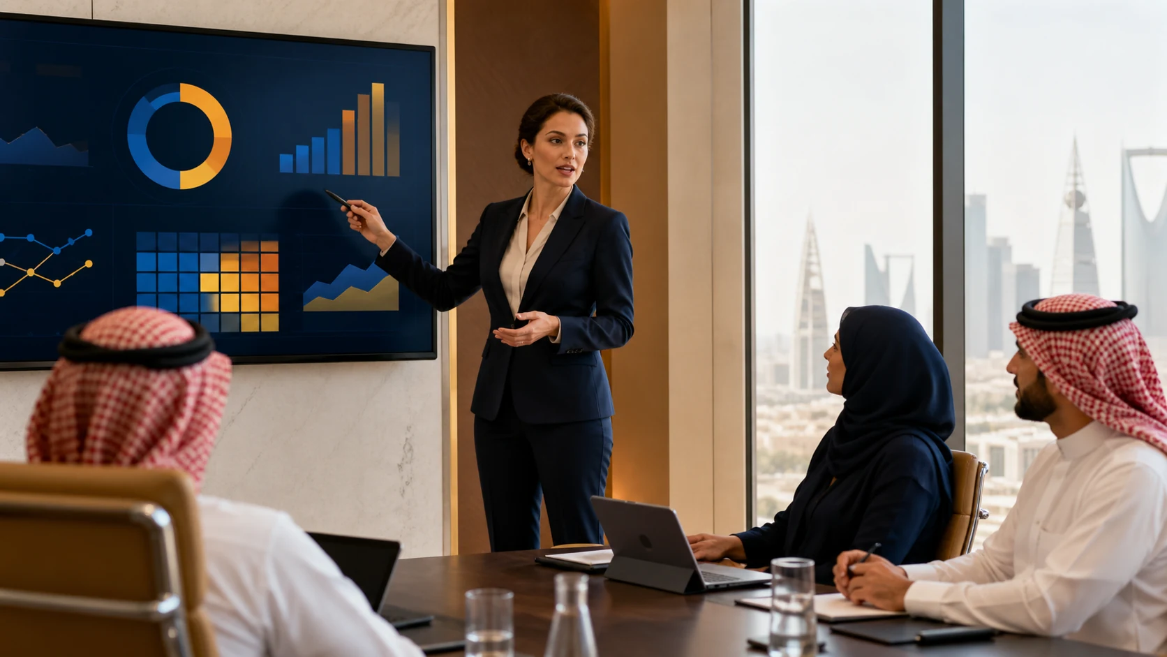 Enterprise risk leader presenting risk reporting in Riyadh
