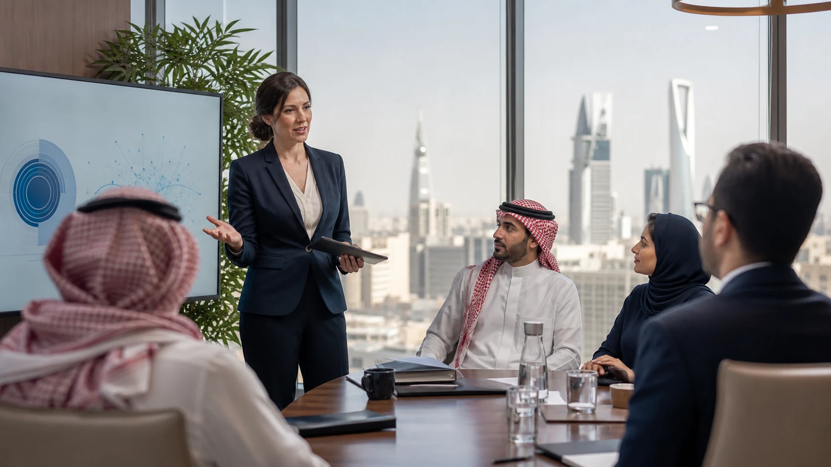 AI governance audit leader presenting assurance findings in Riyadh