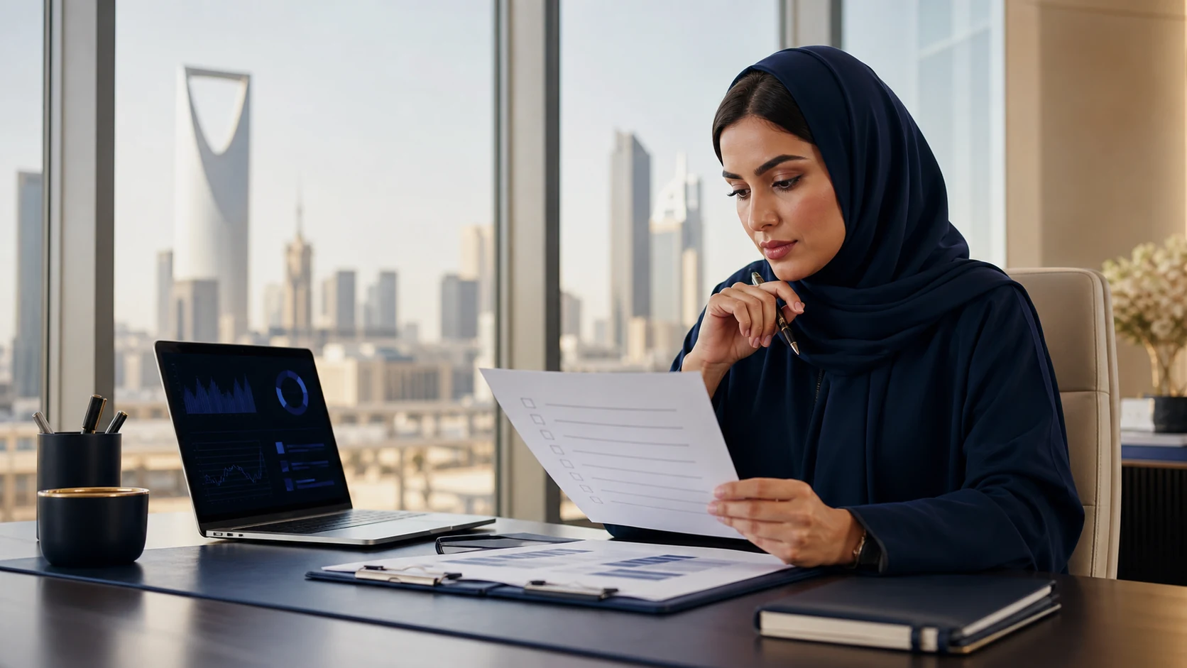 Professional studying ISO 42001 Lead Auditor audit materials in Saudi Arabia